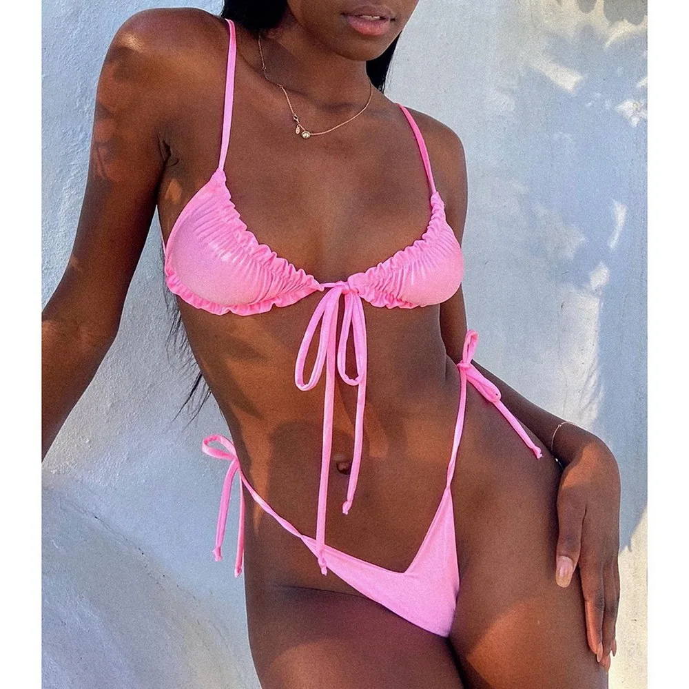 Bikisolo Femme Couleur Unie Bandeau Taille Basse Sans Bretelle Sexy Bikinis Maillots De Bain