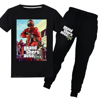 

Grand Theft Auto Game GTA 5 Boys Summer T Shirt Long Pants 2pcs Sets GTA5 Children T Shirt Boys Girls Kids Suit Clothes Clothing