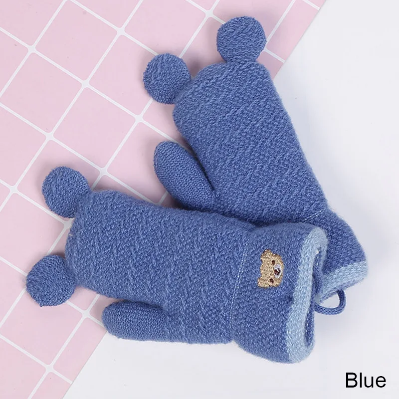 Новые детские зимние перчатки для мальчиков и девочек, теплые бархатные перчатки с медведем из мультфильма, висящие перчатки с веревкой - Цвет: 4