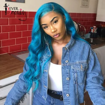 

Colored Lace Front Human Hair Wigs Pre Plucked 13x4 Blue Brazilian Human Hair Lace Front Wigs For Women Ever Beauty Remy