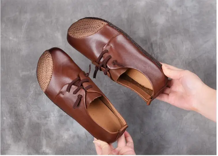 Autumn Casual Flat Shoe Genuine Leather Loafers Mother Pregnant Women Shoe Female Women Flats comfortable handmade Shoes