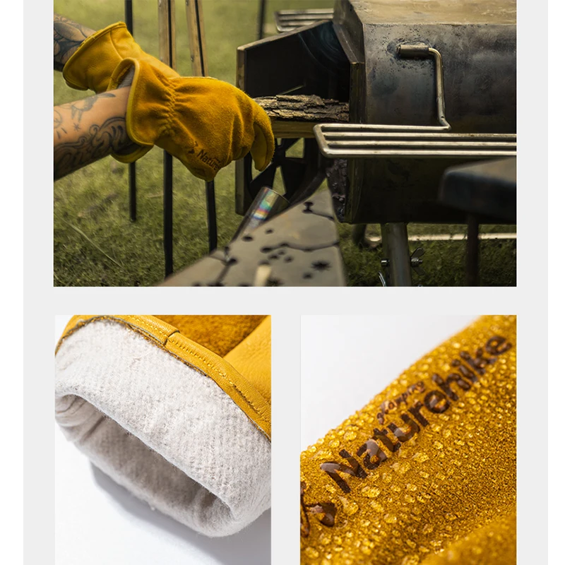 Tactical Gloves Naturehike Outdoor Work Leather Gloves Camping Heat Insulation Wear Resistant for Cutting Firewood BBQ