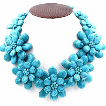 

Jewelry Luxury Bib Bauble Necklace 36" Blue Flowers Wrap Necklaces for Women