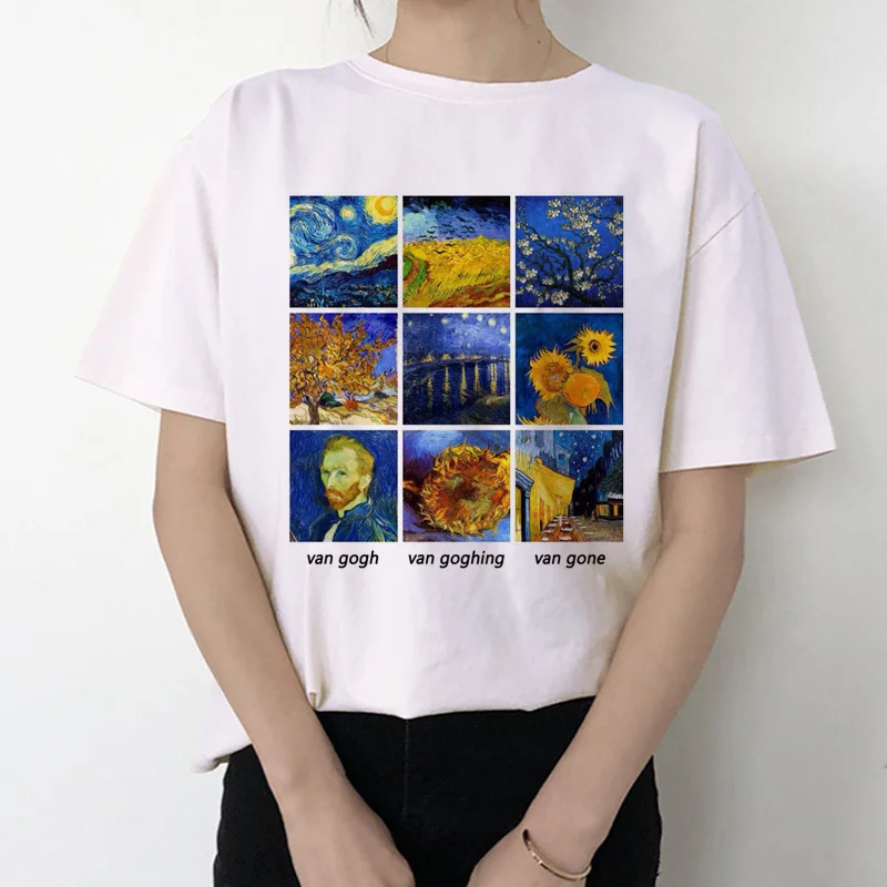 van gogh women t shirt new fashion art print tshirt Meme female clothes aesthetic t-shirt funny Tumblr Grunge grunge top tee - Цвет: 5590