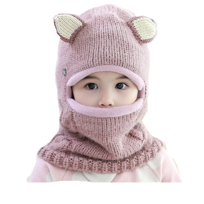 Children's hat autumn and winter kid's earmuffs 2-8Y baby scarf plus velvet windproof hat baby hat boys girls knit hat warm hat