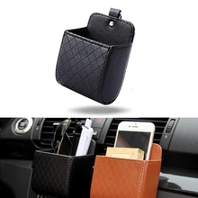 Universal Car Air Vent Organizer Box Storage Bag with Hook Auto Mount Outlet Hanging Leather Container Pocket Coin Phone Holder
