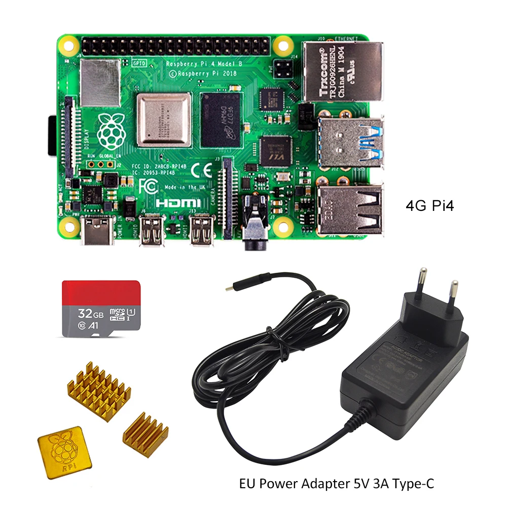 Официальная макетная плата Raspberry Pi 4 Model B Гб ОЗУ + адаптер питания ЕС/США 5 в 3 А