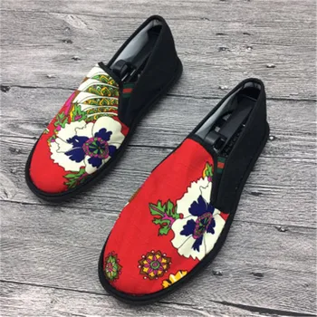 

Fashion Flats Shoes Men Espadrilles Loafers Male Light Hard-Wearing Rubber Spring Canvas Print Shoe Man Women Canvas Harajuku