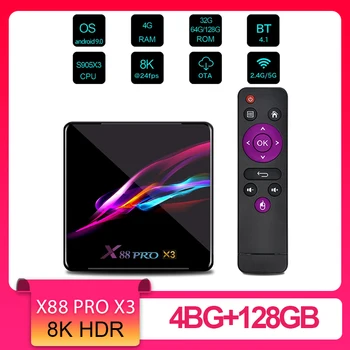 

2020 X88 PRO X3 8K TV Box Amlogic S905X3 Android 9.0 Remote Control 4GB RAM 32/64/128GB ROM 2.4G 5G WIFI bluetooth 4.1 tv box