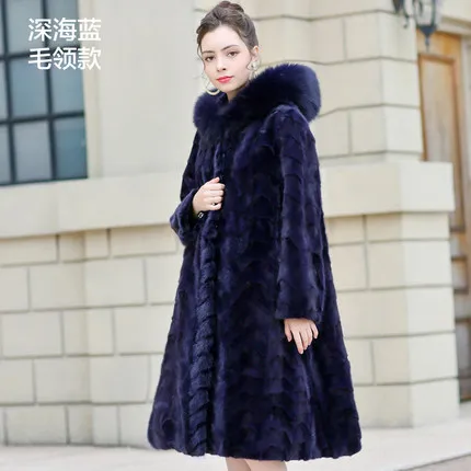 Blue Большие размеры 6XL2019 новая импортная Haining норковая шуба длинная секция орфография норковая шуба женская с капюшоном пальто XL - Цвет: Blue