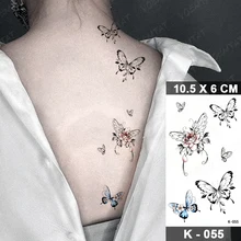 Butterfly Temporary Tattoo Sticker Rose Flower Red Blue Fake Tatu Shoulder Back Waist Men Women Glitter Kids Tato Body Art 2021