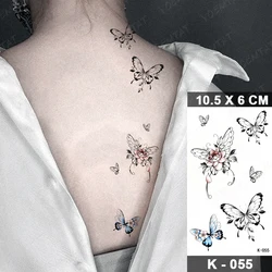 Butterfly Temporary Tattoo Sticker Rose Flower Red Blue Fake Tatu Shoulder Back Waist Men Women Glitter Kids Tato Body Art 2021