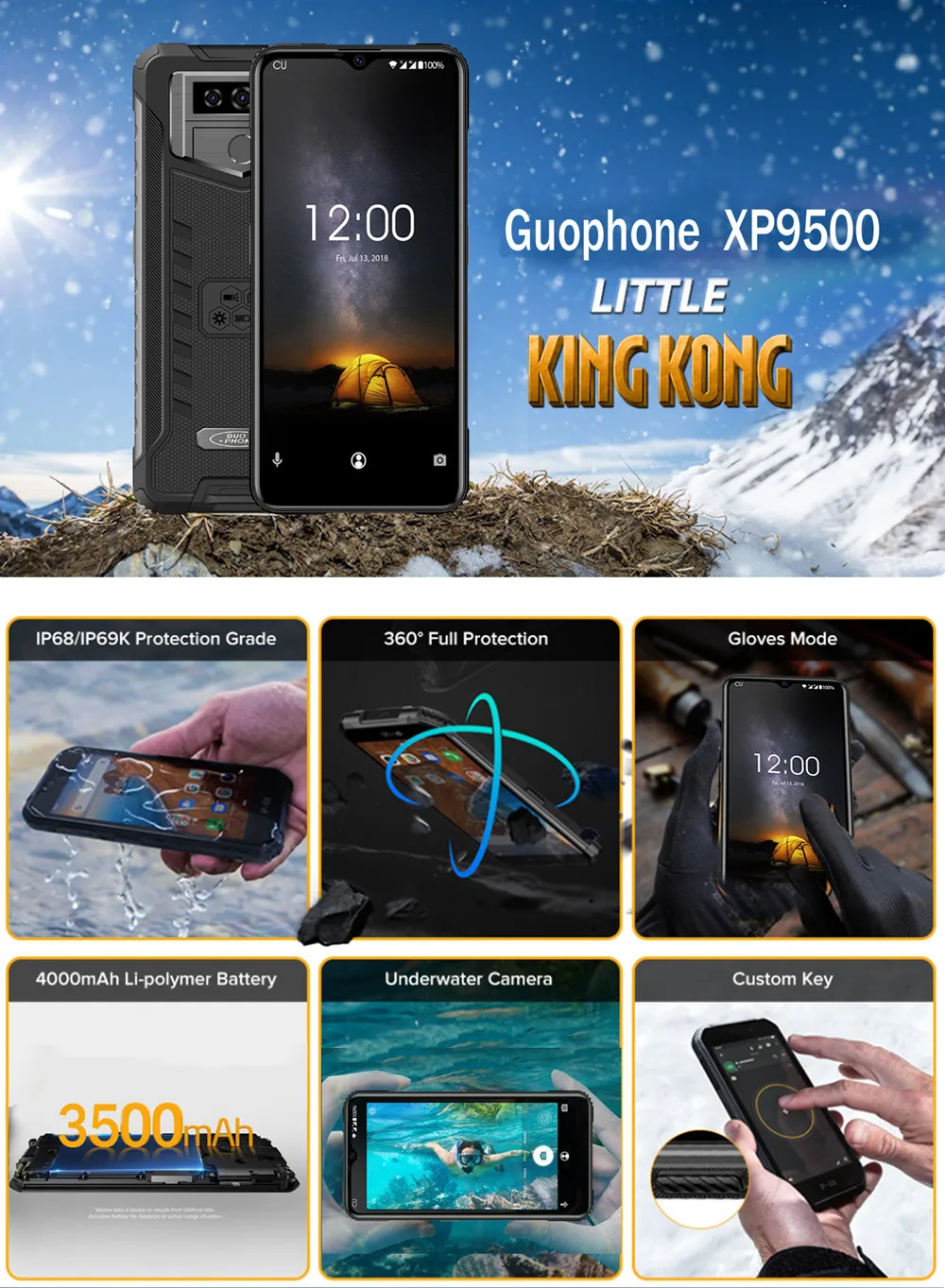 Guophone XP9500 IP68 Waterproof Rugged Smartphone