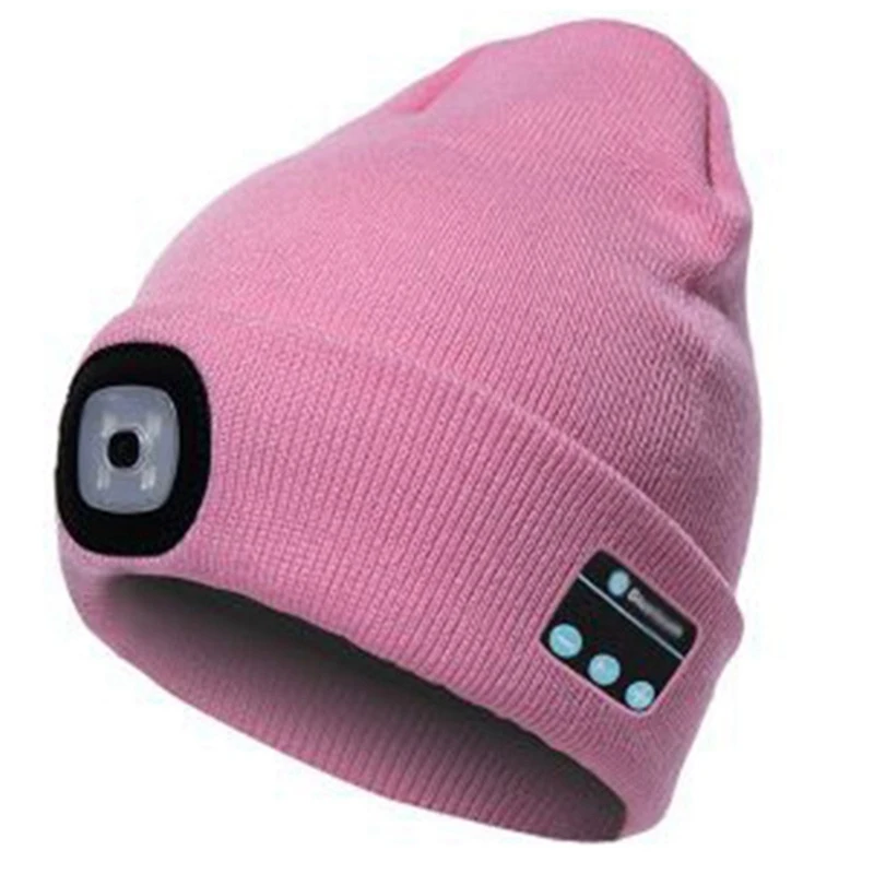 PK Новая зимняя шапка бини Беспроводная Bluetooth шапка наушники гарнитура с светодиодный светильник Handfree - Цвет: PK