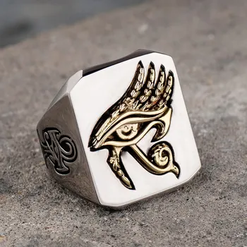 

Eye of Horus men's ring of titanium steel original design and handmade Nordic Viking Style Men's ring accessories