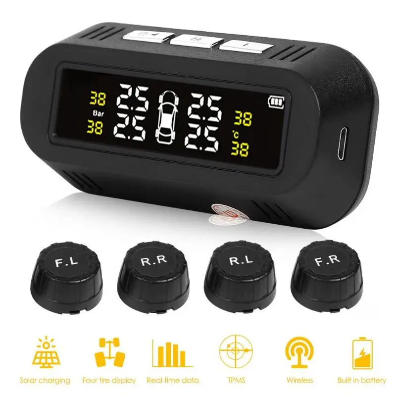 

VODOOL C68 Smart Car TPMS Tire Pressure Monitoring System USB Solar Power Digital Display Tyre Temperature Warning Alarm Systems