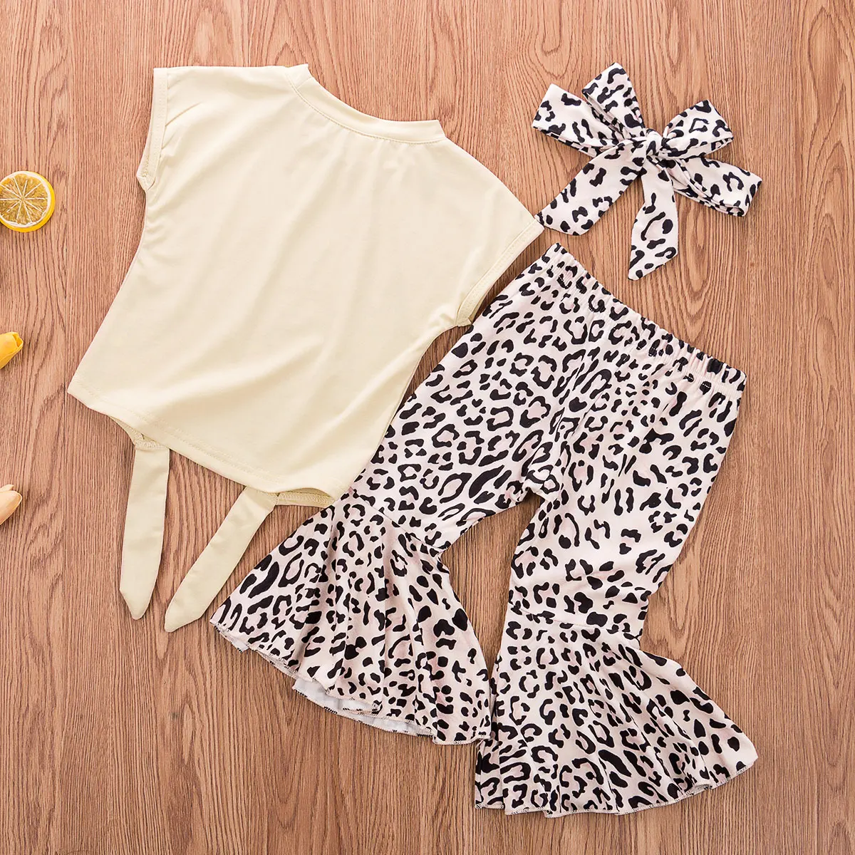 Boutique Girl Clothes 3PCS Toddler Kids Baby Girl Short Sleeve Clothes Tops+Leopard Trousers+Headband Outfits Set