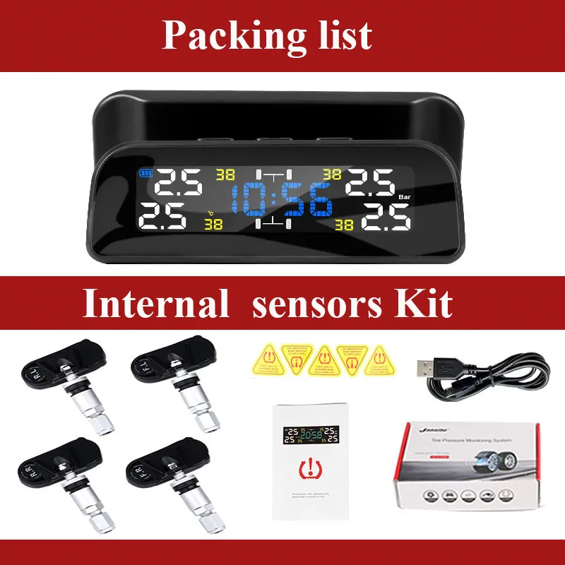 best car security system Develuck TPMS Car Tire Pressure Monitor System Automatic Clock Control Solar Power Adjustable LCD screen Display Wireless 4 tire front sensor for car Alarm Systems & Security