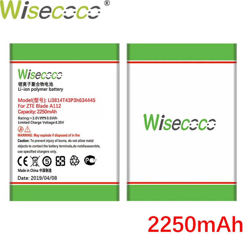 Wisecoco 2250 мАч Li3814T43P3h634445 батарея для zte Blade L110 A112 V815W телефон последняя продукция батарея+ номер отслеживания