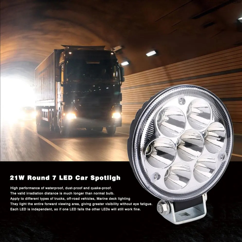 

21W Round 7 LED Car Light Spotlight Driving Lamp Motorcycle Fog Light 30/60 Degrees Spotlight Flood Light Work Light
