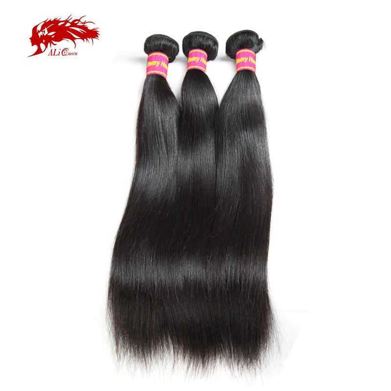 Ali Queen Hair Brazilian Straight Hair Weave Bundles 10"-30" Remy Human 3/4Pcs Natural Color 100% Human Extension