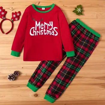 

Trendy Christmas Letter Print Sweatshirt and Plaid Pants Set