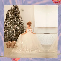 FATAPAESE Flower Girl Dress Wedding Party Ball Gown Off Shoulder Princess Girl Dress Blush Tulle First Communion Party  vestidos