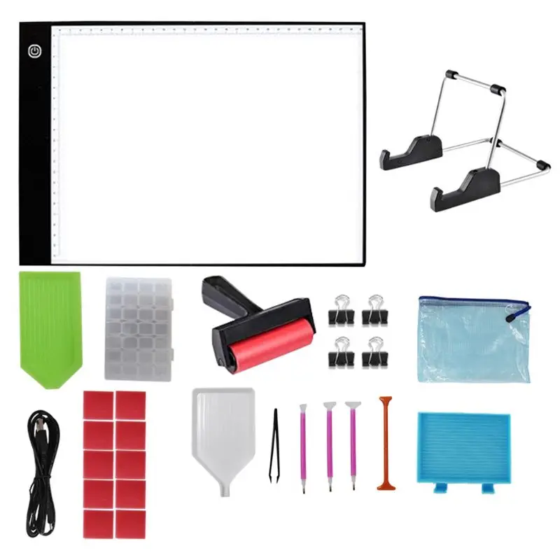 27pcs 27pcs Diamond Painting Light Board A4 Portable LED Light Box Pad with Diamond Painting Tools for 5D Diamond Painting