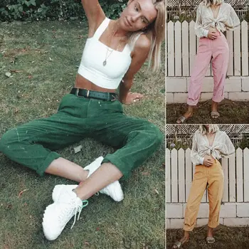 

Women Pants High Waist Solid Color Pencil Stretch Casual Corduroy Skinny Pants High Waist Trousers Fashion Autumn Winter Trouser