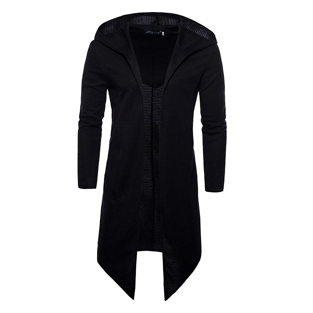 Men's Long Sleeve Draped Lightweight Open Front Longline Hooded Cardigan