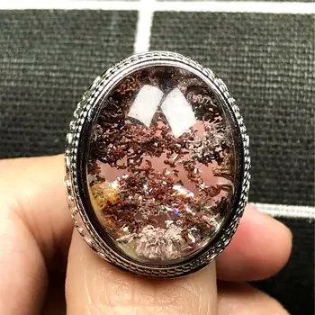 

25x21mm Top Natural Colorful Phantom Quartz Ring Jewelry For Man Crystal Silver Beads Love Lucky Gemstone Adjustable Ring AAAAA