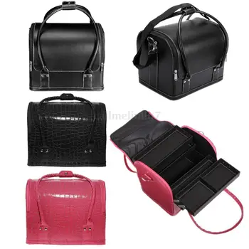 

PU Leather Suitcase Cosmetic Bag Case Large Capacity Portable Cosmetics Organizer Manicure Cosmetology Suitcases