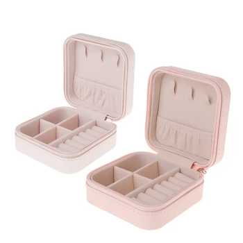 

2pcs Portable Jewelry Box Zipper PU Storage Organizer Jewelry Holder Packaging Display Travel Jewelry Case Gift Boxes For Women