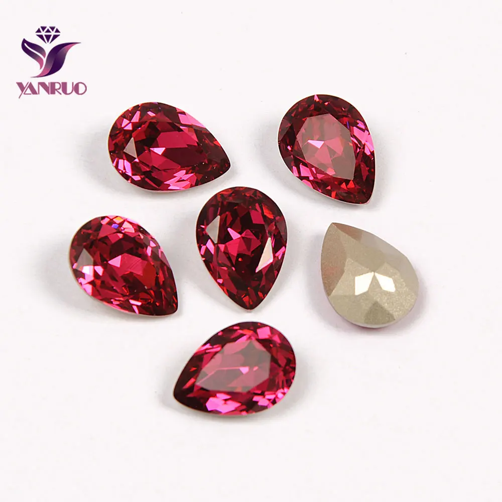 YANRUO 4320 Teardrop Fuchsia Diamond Ornaments Claw Crystals All for Needlework Sewn Rhinestones Glass Sewing Stones