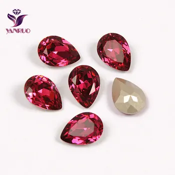 

YANRUO 4320 Teardrop Fuchsia Diamond Ornaments Claw Crystals All for Needlework Sewn Rhinestones Glass Sewing Stones