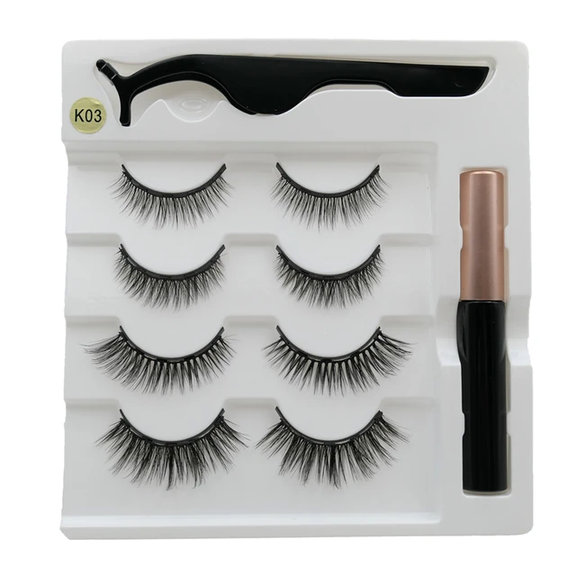 4 pairs of magnetic eyelashes natural soft magnet eyelashes natural magnetic eyeliner makeup mink eyelashes set tool K03