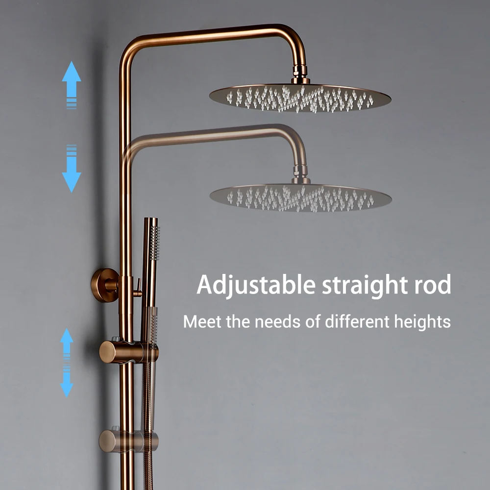 Bathroom Shower Faucet Set Thermostatic Mixing Valve Thermostat Mixer Shower Wall Mount Bathroom Faucet Diverter With Rain Head HandShower Thermostatic Solid Brass Premium