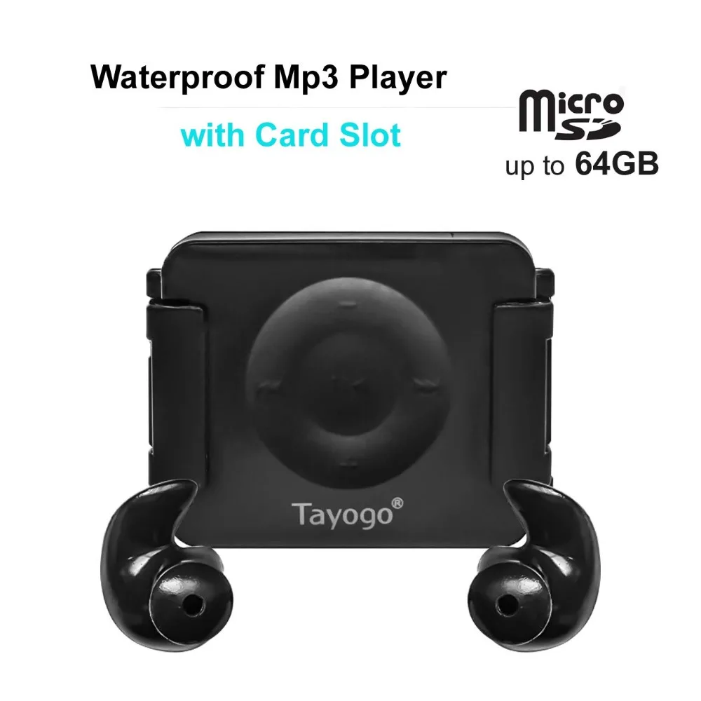 Tayogo IPX8 водонепроницаемый плавательный MP3-плеер гарнитура музыкальный плеер с слотом для карт с функцией перемешивания с наушником для плавания