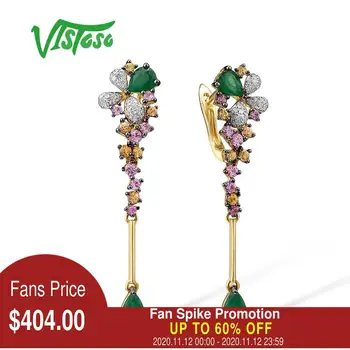 

VISTOSO Gold Earrings For Women Pure 14K 585 Yellow Gold Sparkling Diamond Nice Gemstones Stunning Drop Earrings Fine Jewelry