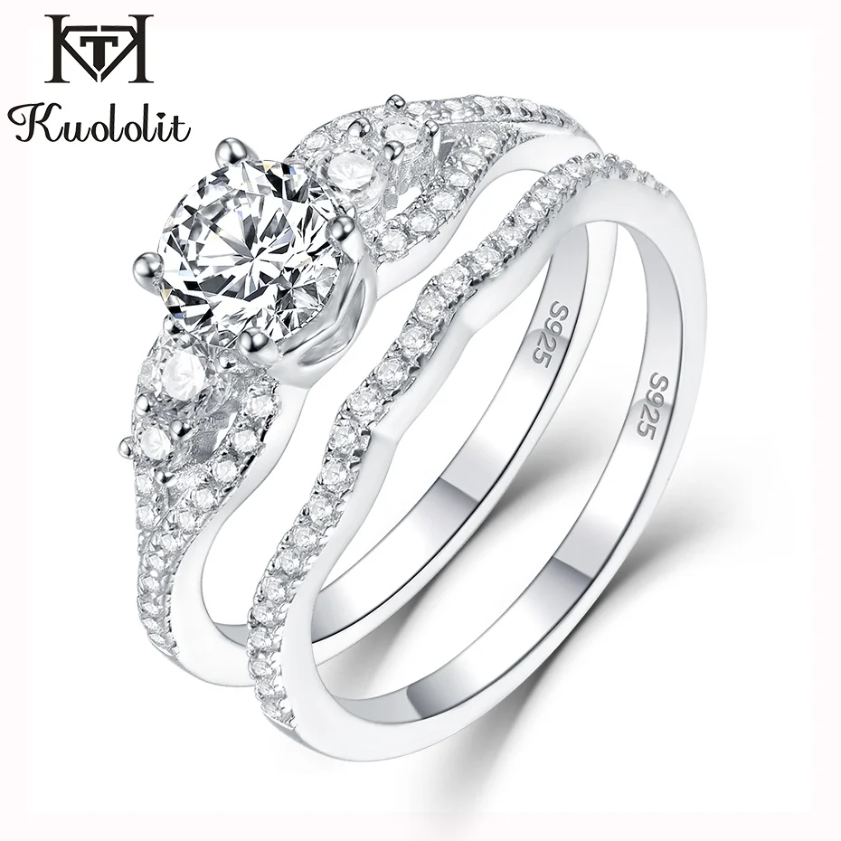 Kuolit 1.2ct Sona бриллианты кольца для женщин 925 пробы Серебряное кольцо круглая огранка камень обручение невесты подарки ювелирные украшения - Цвет камня: Sano diamonds