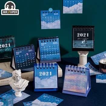

Mr.Paper 2021 mini Calendars Creative Desktop Ornaments Portable Work Note Calendar New Year Study Work Daily Schedulel 6 Styles