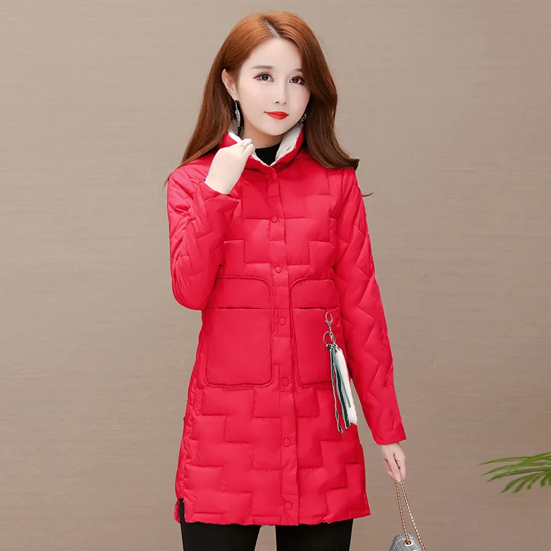 

Mid-length Simple Warm Cotton Coat 2019 Winter New Style Korean-style Stand Collar Long Sleeve Slim Fit Slimming Fashion Cotton-