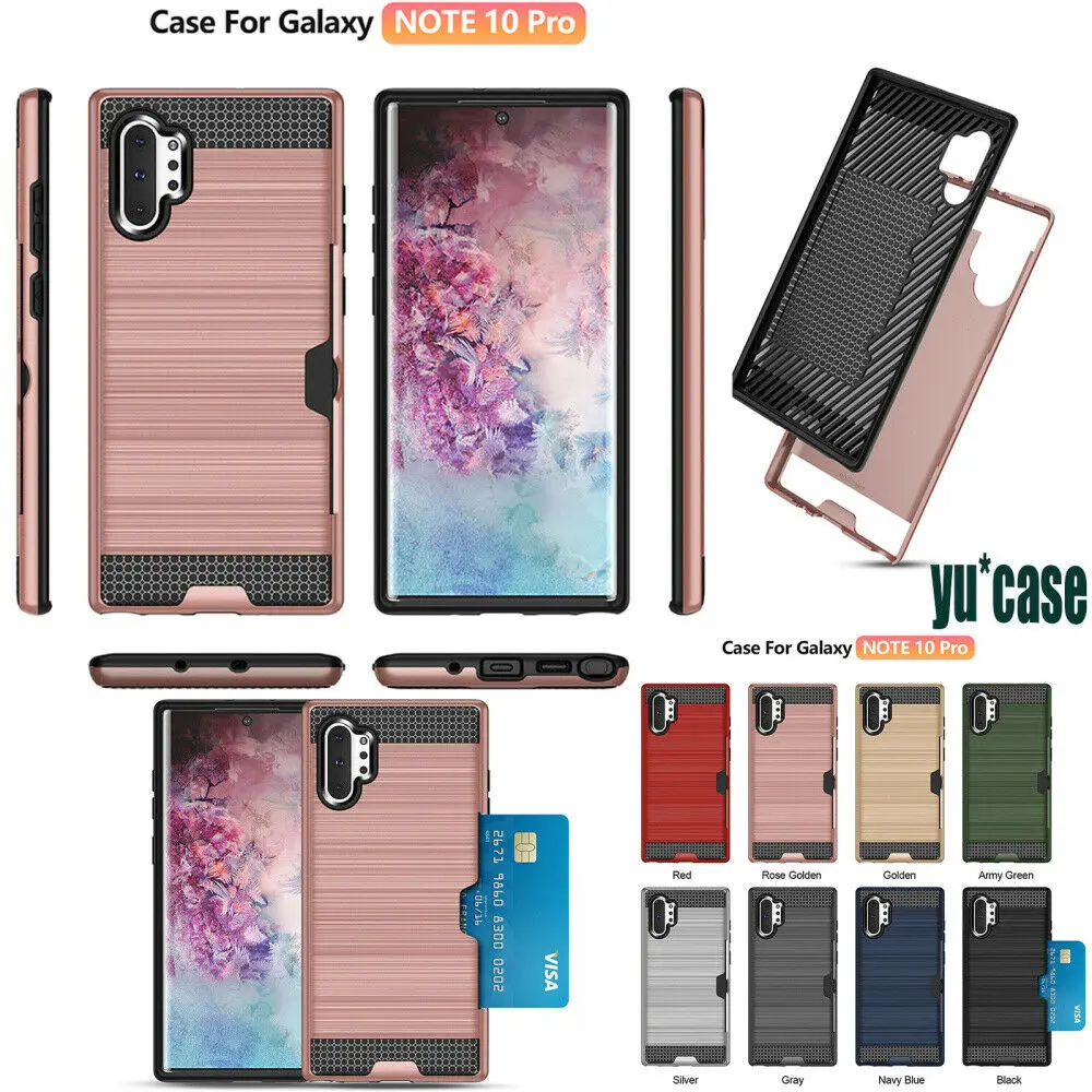 

For Samsung Galaxy Note 10 Plus Phone Case Hybrid PC Rugged Armor Shockproof Back Wallet Card Slot Cover Silicone Coque Note 10