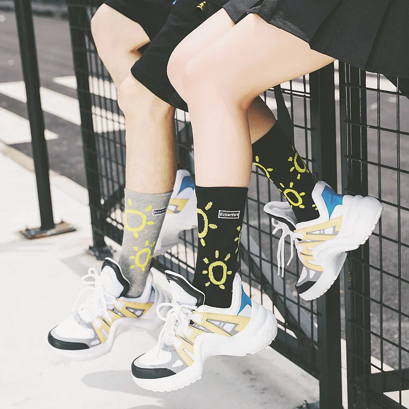 Dreamlikelin унисекс осенние спортивные уличные носки с принтом солнца женские хлопковые носки парные носки с круглым вырезом подарки для мужчин