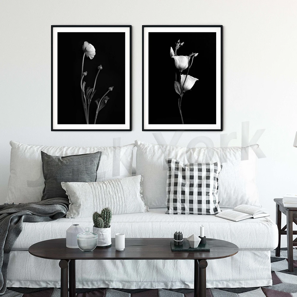 Black and White Botanical Prints Printable Photography Print Set Flower Wall Art Dark | Дом и сад