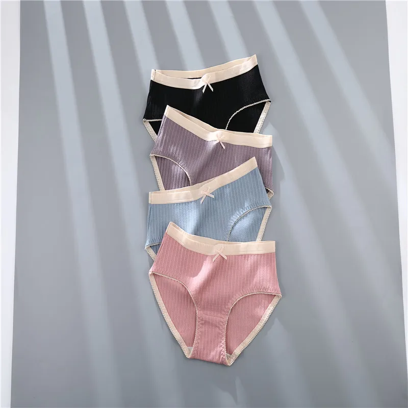 

2PCS Thread Jacquard Cotton Girls Panties Ladies Lingerie Mid-Rise Women Unederwear Color Mix Size M,L,XL