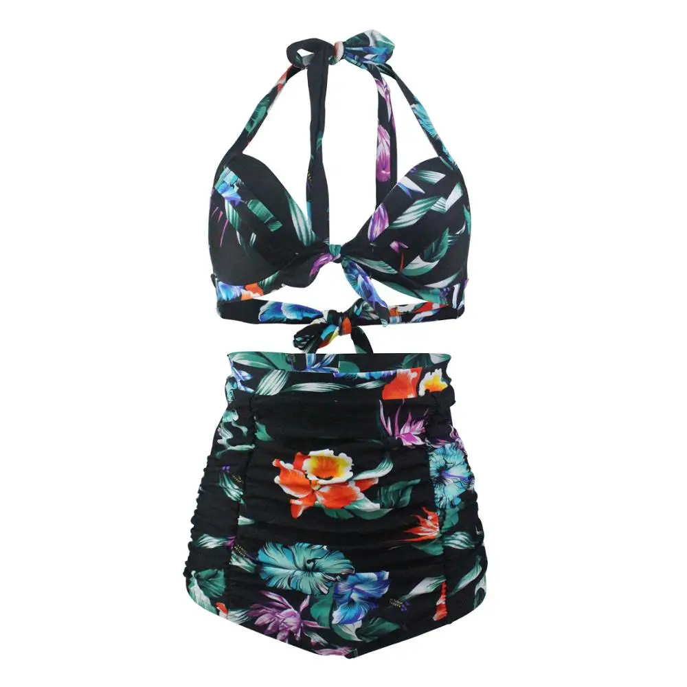 VintageBikinis50sElegantWomenSwimsuitsHighWaistedRuchedTwo