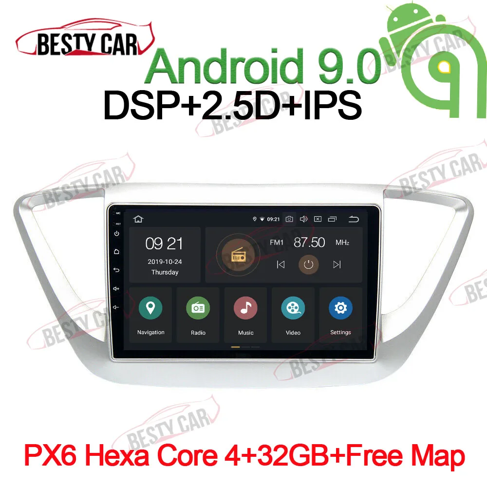 PX6-4-32GB-CarPlay " Android 9,0 Автомобильный мультимедийный плеер Радио стерео для hyundai Verna+ gps навигация головное устройство видео выход 2.5D ips DSP - Цвет: PX6-4-32GB-CarPlay