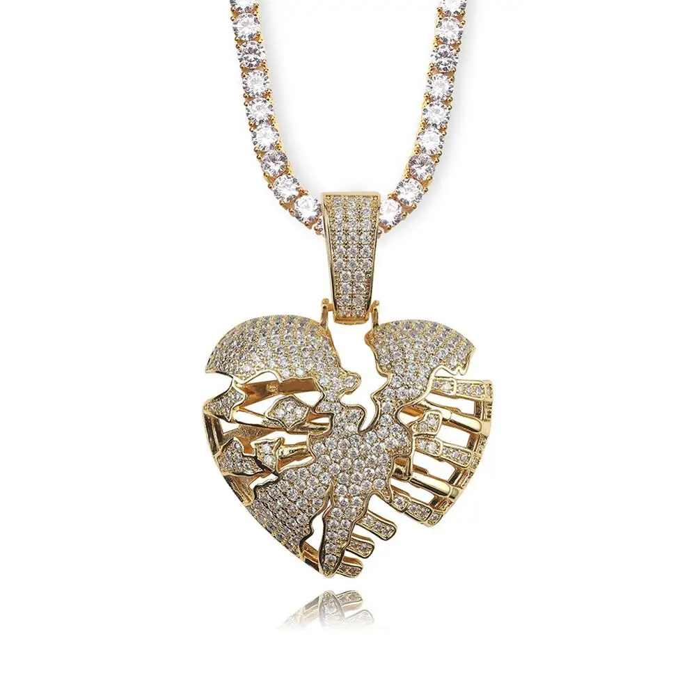 Новинка подвеска в виде сердца с теннисной цепочкой ожерелье золотого и