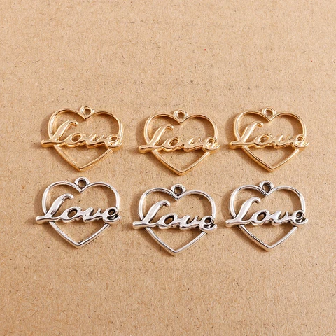 19*21mm Gold Silver Color Love Charm Heart Necklace  Earrings Pendants Making Valentine's Day Jewelry Findings